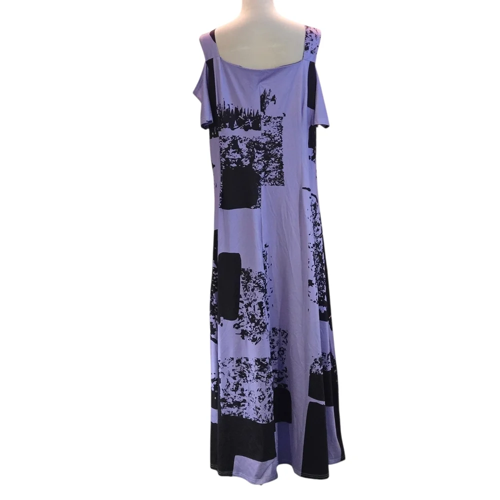 Shein 3XL Elegant Purple and Black Women's Cold Shoulder Maxi Dress Silky Soft - Picture 5 of 15